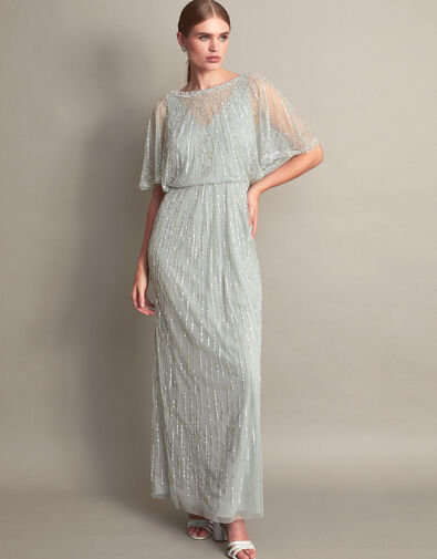 Elizabeth Embellished Maxi Dress in Recycled Polyester, Green (GREEN), large