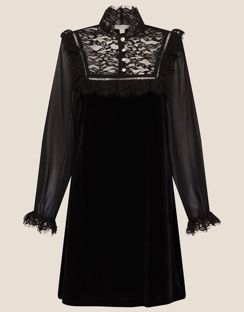 Bianca Lace Bib Velvet Dress, Black (BLACK), large
