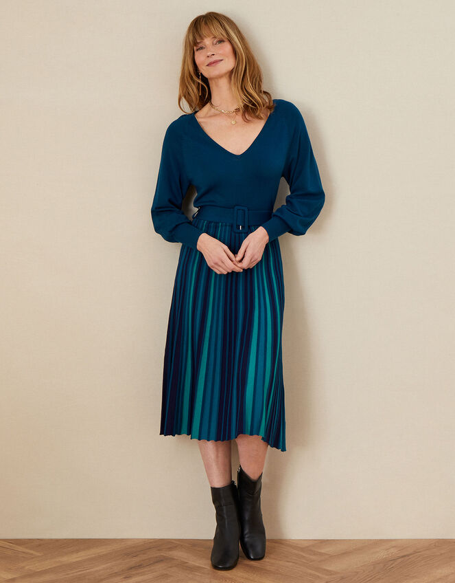Colour Block Pleated Skirt Dress, Teal (TEAL), large