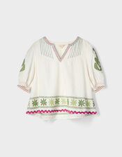East Valeria Appliqué Puff Sleeve Top, Ivory (IVORY), large