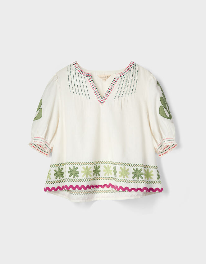 East Valeria Appliqué Puff Sleeve Top, Ivory (IVORY), large