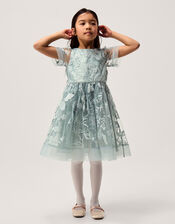 Montecarlo Floral Embroidered Party Dress, Green (SAGE), large