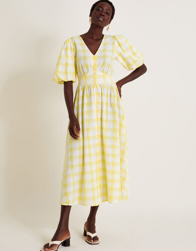 Zola Gingham Short Sleeve Midi Dress, Yellow (YELLOW), large