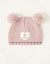 Florrie Pom-Pom Bear Beanie, Pink (PINK), large
