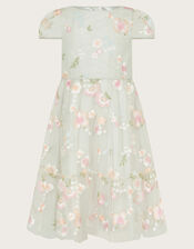 Magdalena Floral Embroidered Tulle Dress, Green (SAGE), large
