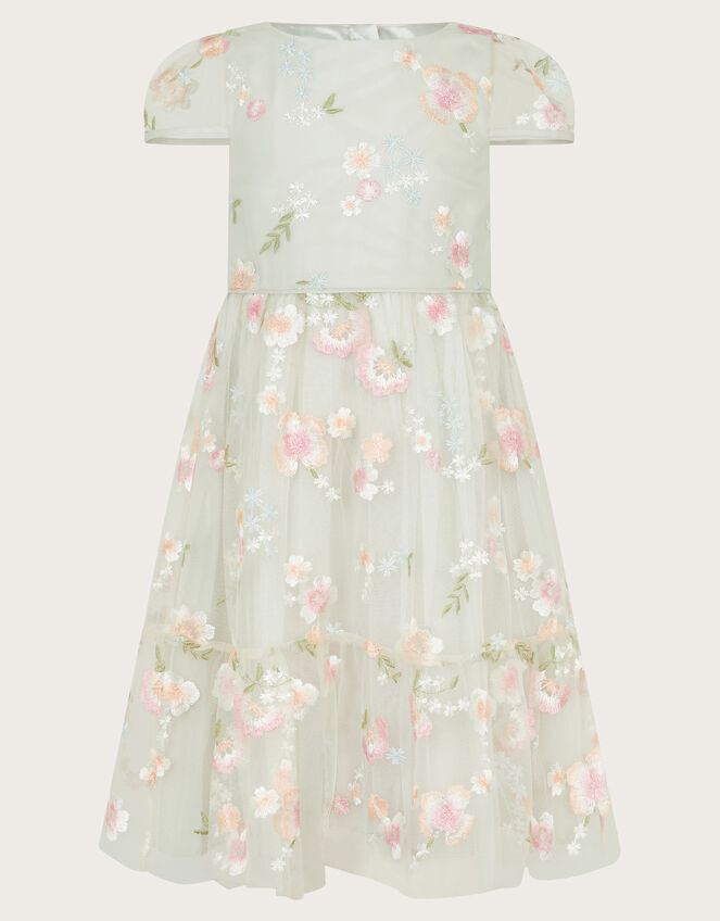 Magdalena Floral Embroidered Tulle Dress, Green (SAGE), large