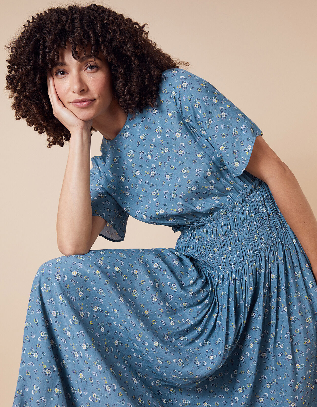 Blue floral ditsy dress clearance