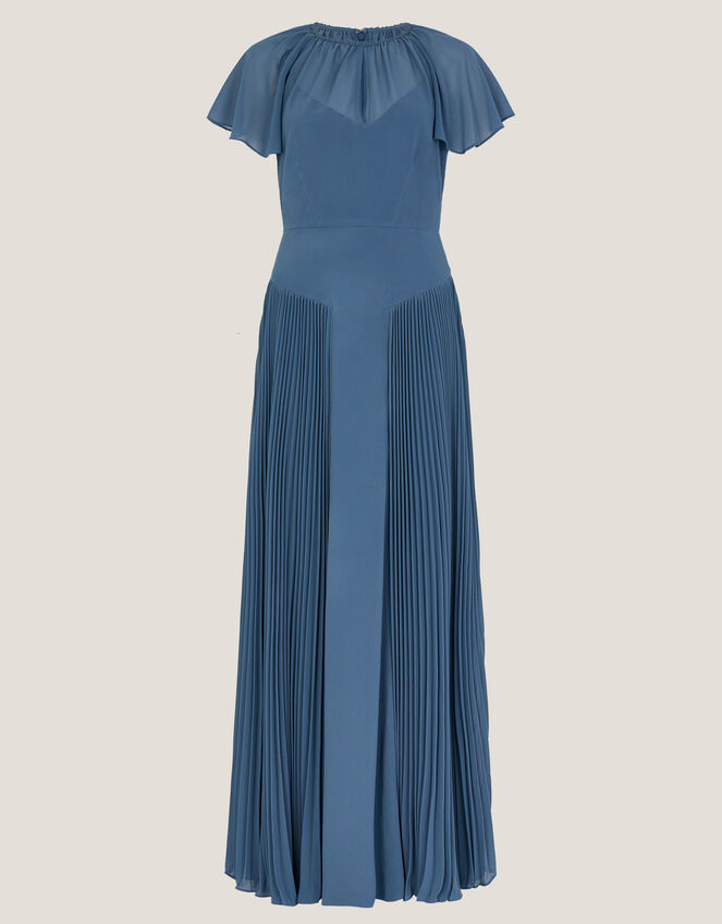 Madison Flutter Sleeve Pleated Bridesmaid Dress, Blue (PETROL), large