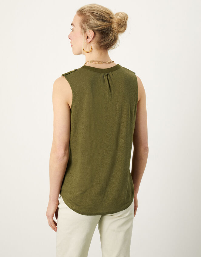 Woven Linen Tank Top, Green (KHAKI), large