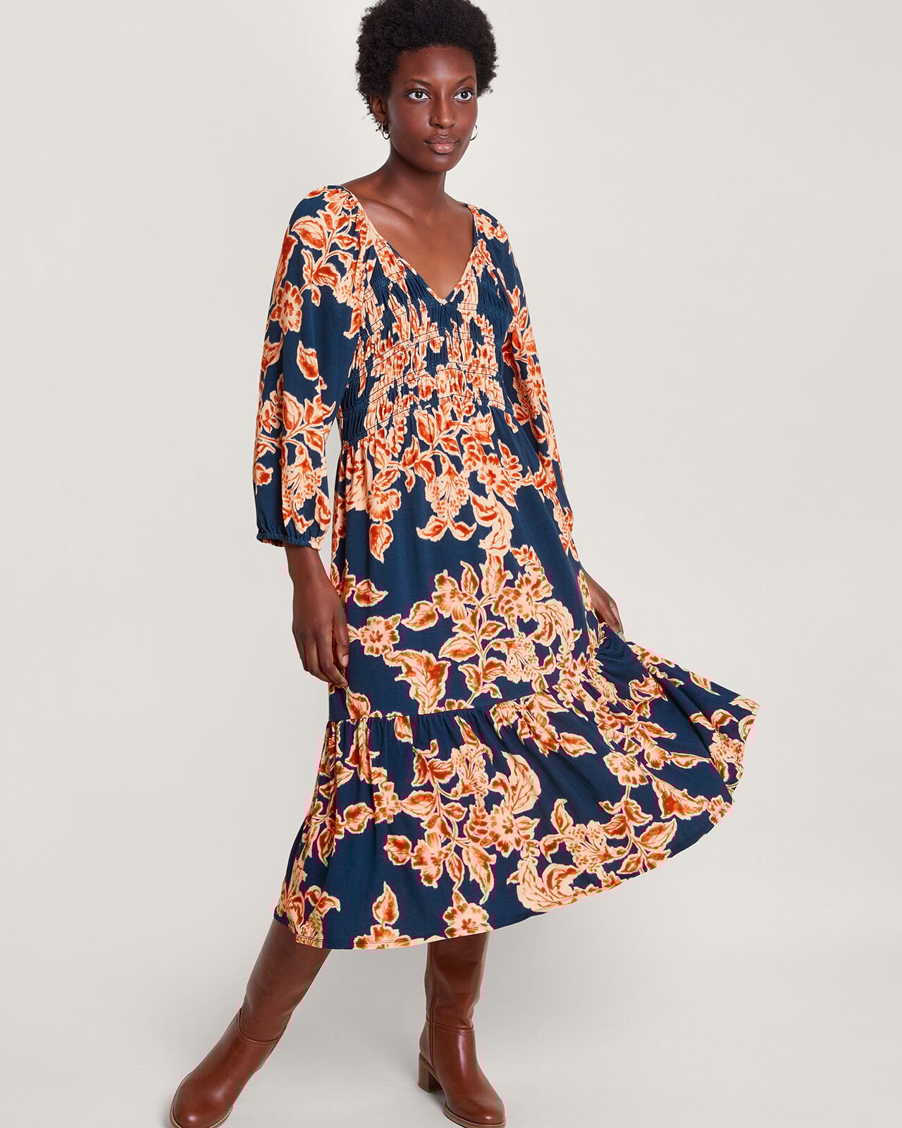 Floral navy hotsell midi dress
