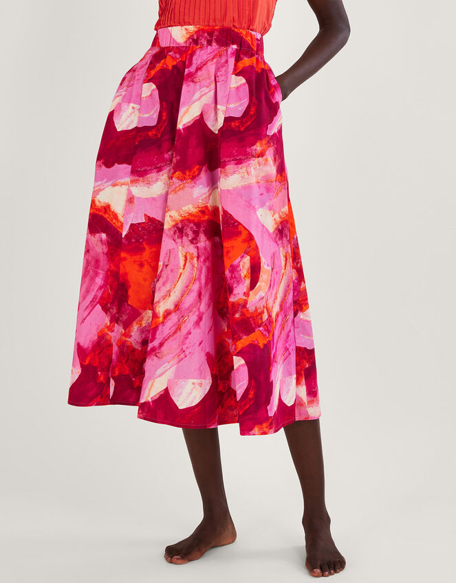Khari Abstract Print Midi Skirt , Pink (PINK), large