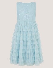 Taylor Sequin Lace Tiered Party Dress, Blue (BLUE), large