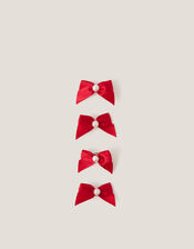 4-Pack Mini Bow Hair Clips, Red (RED), large