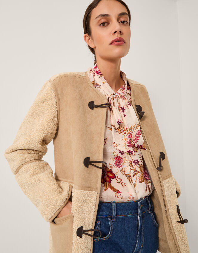 Teri Faux Shearling Duffle Jacket, Natural (STONE), large