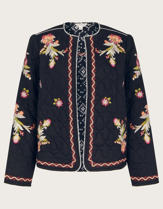 Elisha Floral Embroidered Quilted Jacket, Black (BLACK), large