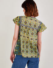 Heritage Print Premium Flutter Sleeve Top, Green (GREEN), large
