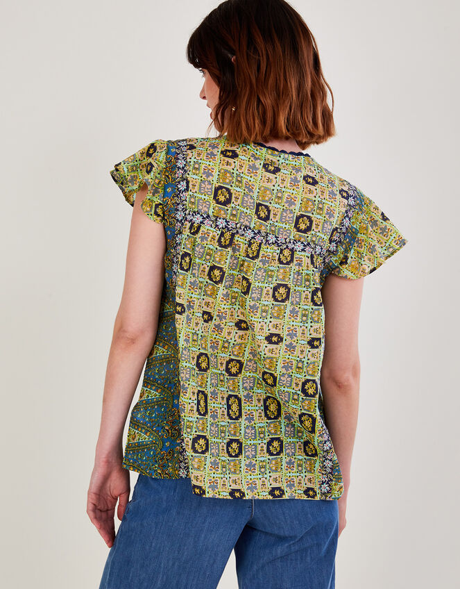 Heritage Print Premium Flutter Sleeve Top, Green (GREEN), large