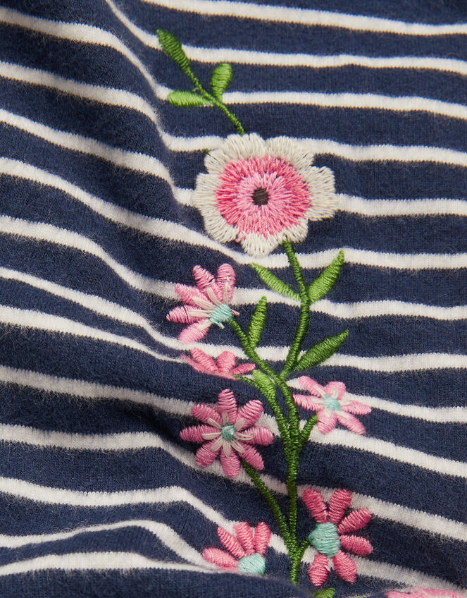 Floral Embroidered Stripe Leggings, Blue (NAVY), large