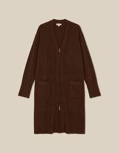Zuri Zip Longline Cardigan, Brown (CHOCOLATE), large