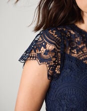 Monica Lace Pleated Bridesmaid Dress, Blue (NAVY), large