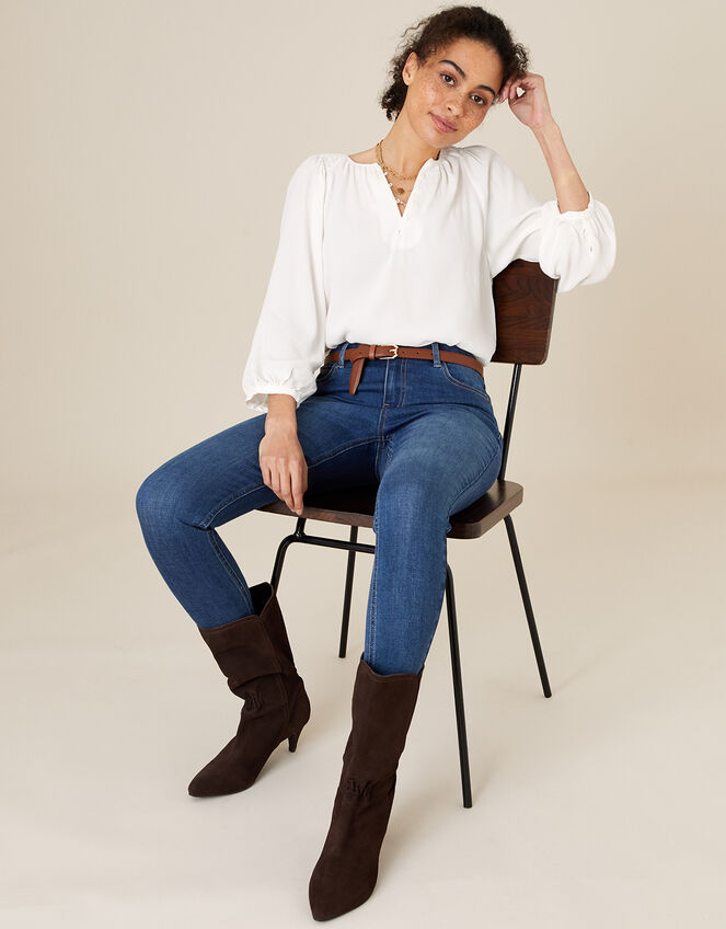 Button Front Blouse with Sustainable Viscose, Ivory (IVORY), large