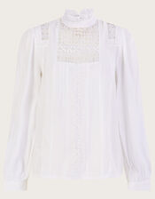 Rachel Lace Victoriana Top in Sustainable Viscose, Ivory (IVORY), large