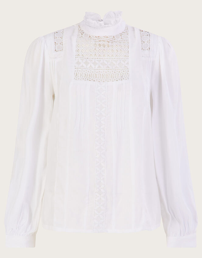 Rachel Lace Victoriana Top in Sustainable Viscose, Ivory (IVORY), large