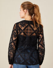 Leila Collared Lace Blouse, Black (BLACK), large