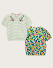 2-Pack Stripe Floral T-Shirts, Blue (NAVY), large