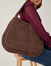 Hari Scoop Raffia Shoulder Bag, Brown (CHOCOLATE), large