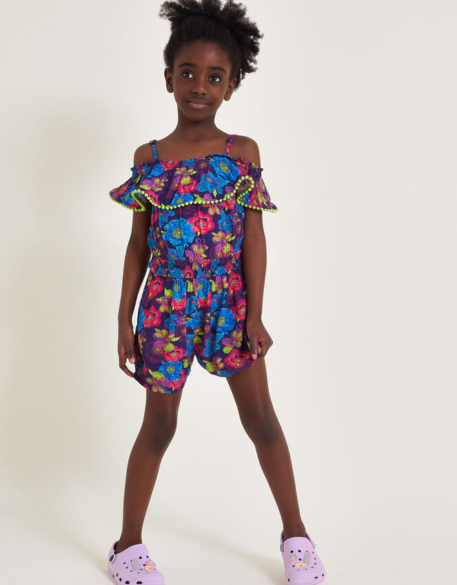 Sketchy Floral Playsuit, Blue (NAVY), large