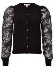Floral Sleeve Cardigan with Recycled Fabric, Black (BLACK), large