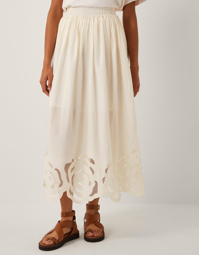 Grace Cutwork Midi Skirt , White (WHITE), large