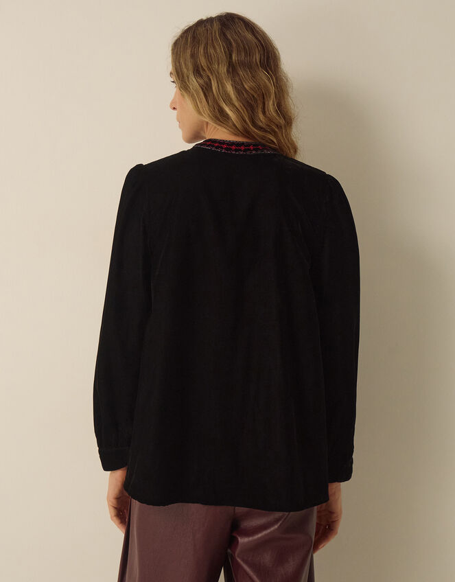 Agnes Long Sleeve Floral Embroidered Velvet Top, Black (BLACK), large