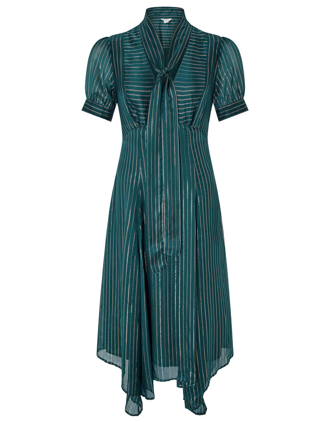 Elodie Metallic Stripe Dress, Teal (TEAL), large
