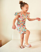 Tropical Flamingo Playsuit in Linen Blend, Blue (AQUA), large