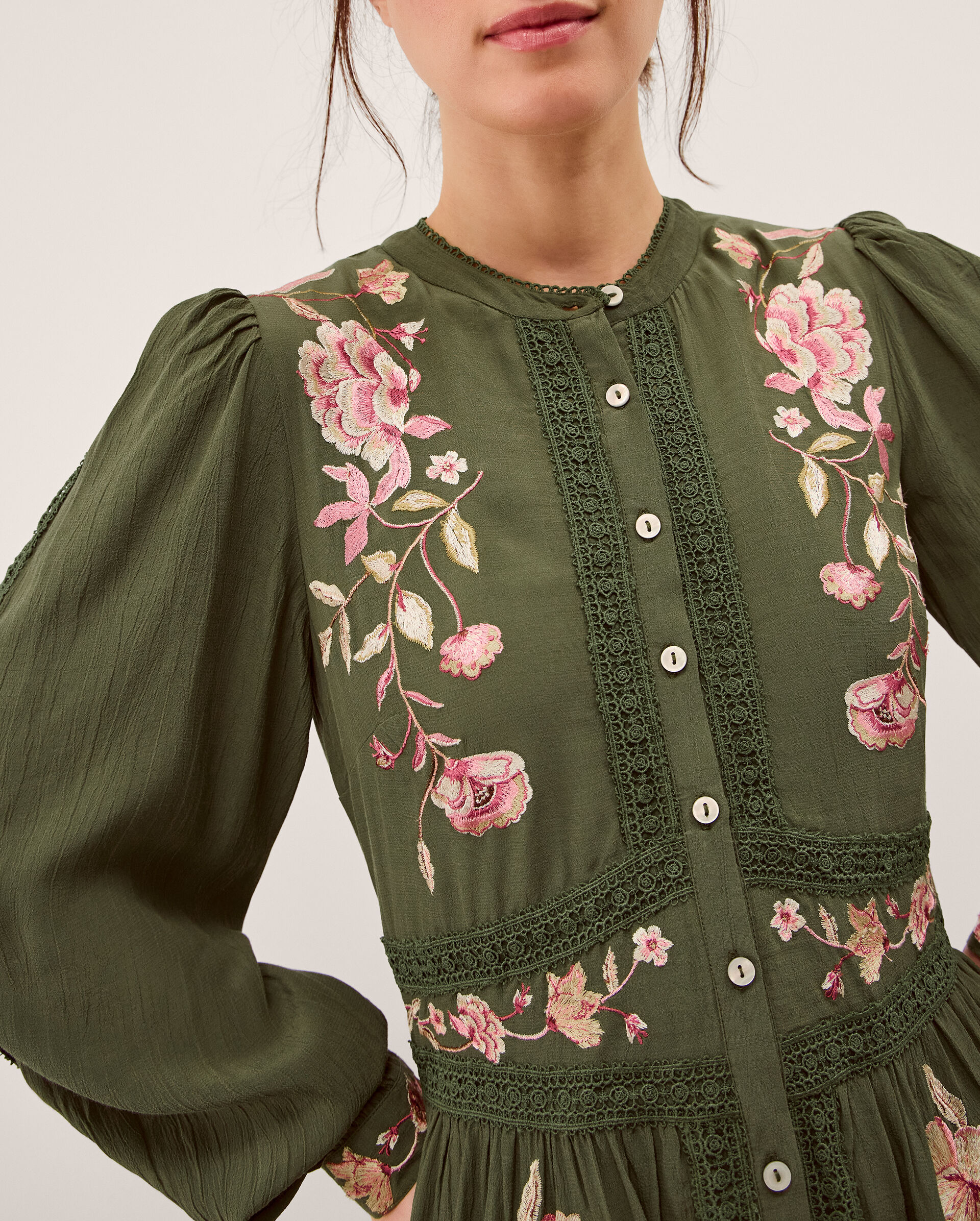 Amelie Floral Embroidered Midi Dress Green | Day Dresses | Monsoon UK.
