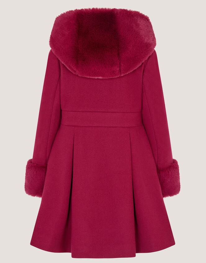 Faux Fur Hood Bow Coat, Red (BURGUNDY), large