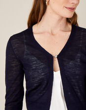 Button Shrug in Linen Blend, Blue (NAVY), large
