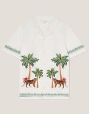 Tiger Embroidered Short Sleeve Shirt, Ivory (IVORY), large