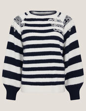 Lou Lace Stripe Jumper, Blue (NAVY), large