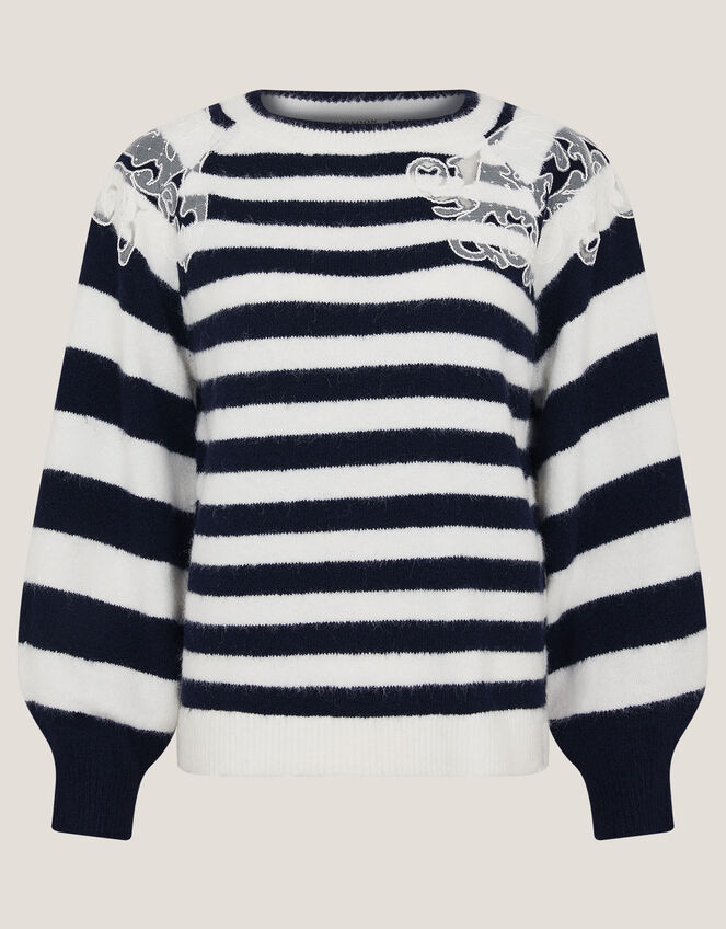 Lou Lace Stripe Jumper, Blue (NAVY), large
