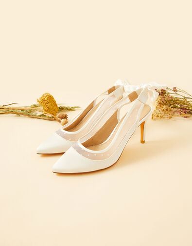Bow Mesh Slingback Bridal Heels, Ivory (IVORY), large
