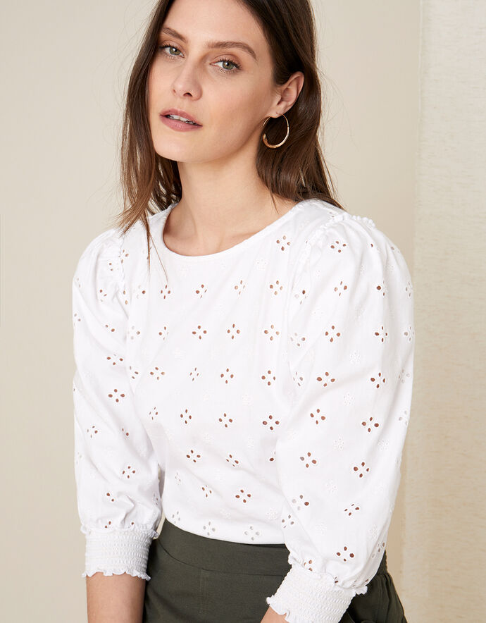 Broderie Top White Blouses & Shirts Monsoon UK.