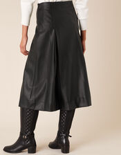 Gold Button Leather-Look Skirt, Black (BLACK), large