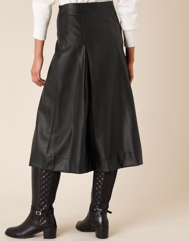 Gold Button Leather-Look Skirt, Black (BLACK), large