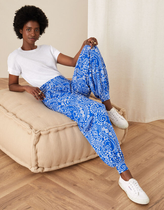 Paisley Print Hareem Trousers, Blue (BLUE), large