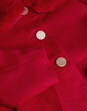 Smart Ruffle Faux Fur Collar Coat, Red (RED), large
