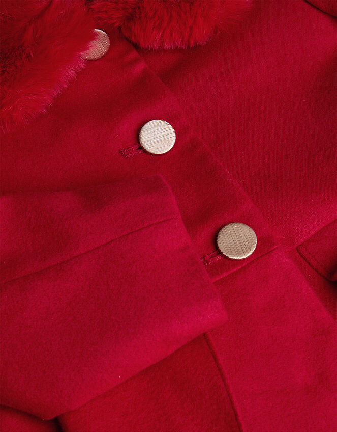 Smart Ruffle Faux Fur Collar Coat, Red (RED), large