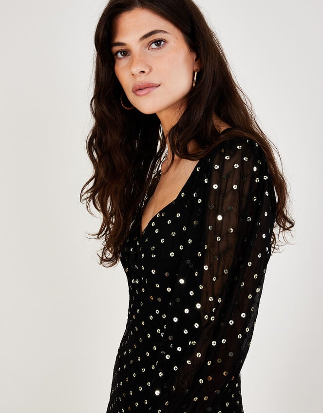 Annalissa Sequin Midi Dress, Black (BLACK), large